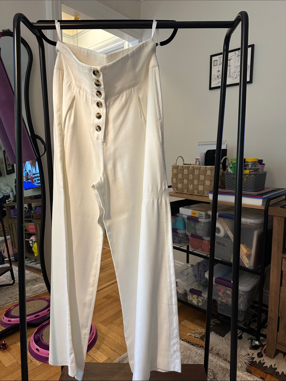 Gianni Bini Cream High-Waist Wide Leg Button-Front Pants
